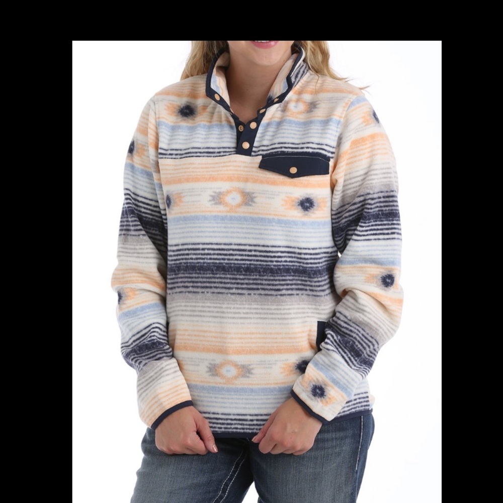 Cinch Pullover Patterned Fleece Size Small